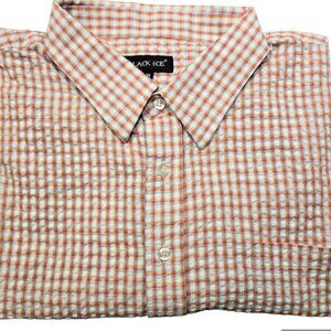 Men's 3X BLACK ICE red, blue and white plaid, short sleeve seersucker shirt